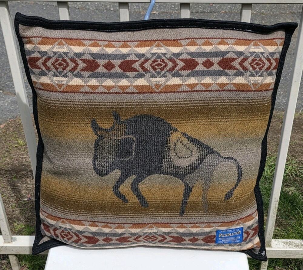20" BUFFALO INDIAN ON HORSE PENDLETON PILLOW WOOL With Tag Vintage Throw Decor